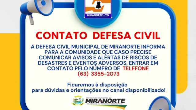NÚMERO DA DEFESA CIVIL MUNICIPAL DE MIRANORTE – TO